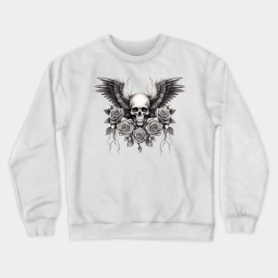 Gothic Angel Wings, Skull, Roses, Grunge Rocker Crewneck Sweatshirt